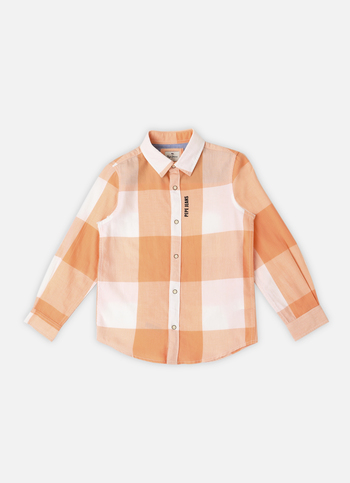 Boys Orange Twill Checks Yarn Dyed Long Sleeve Shirt