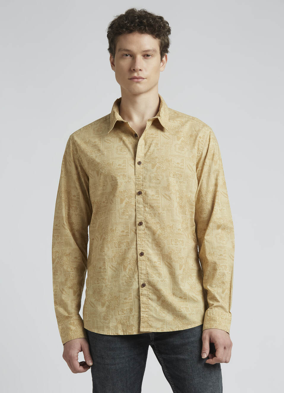 Olive Botanical Print Full Sleeve Shirt, , large image number 1