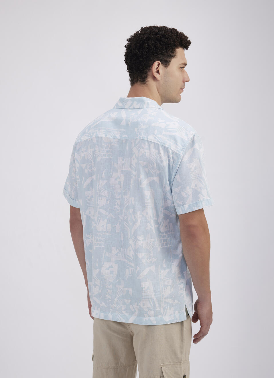 Men Blue Resort Collar Abstract Print Short Sleeve Shirt, , large image number 2