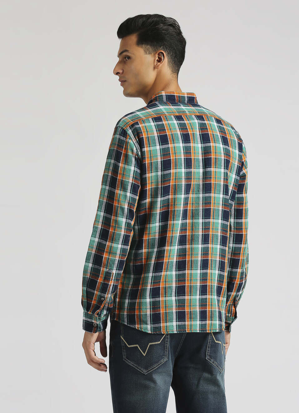Yarn Dyed Indigo Checks Linen Long Sleeve Shirt, , large image number 2