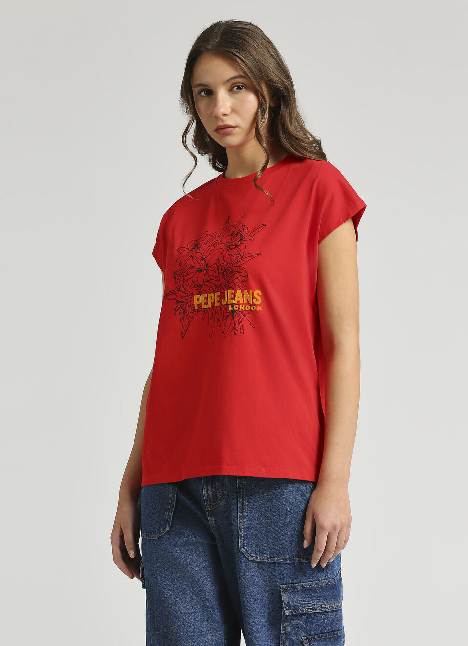 Red Oversized Graphic Print Extended Shoulder T-shirt, , large image number 3