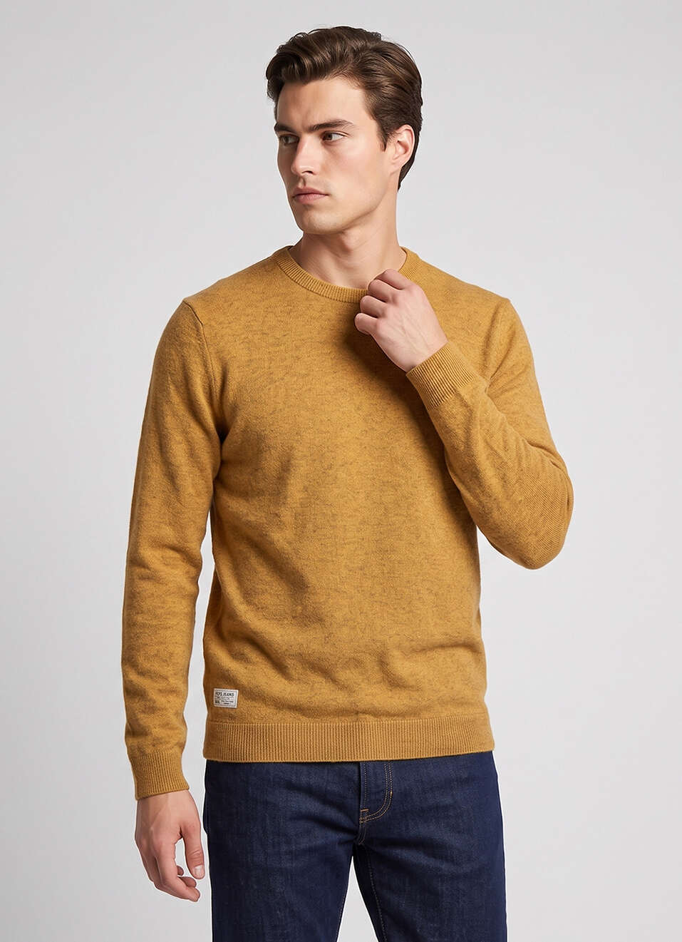 Men Yellow Solid Regular Fit Crew Neck Sweater, , large image number 1