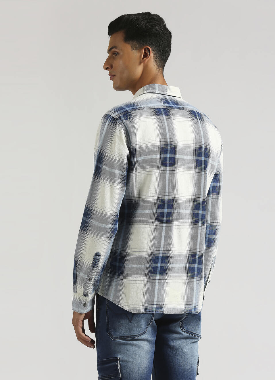 Yarn Dyed Indigo Checks Long Sleeve Shirt, , large image number 2