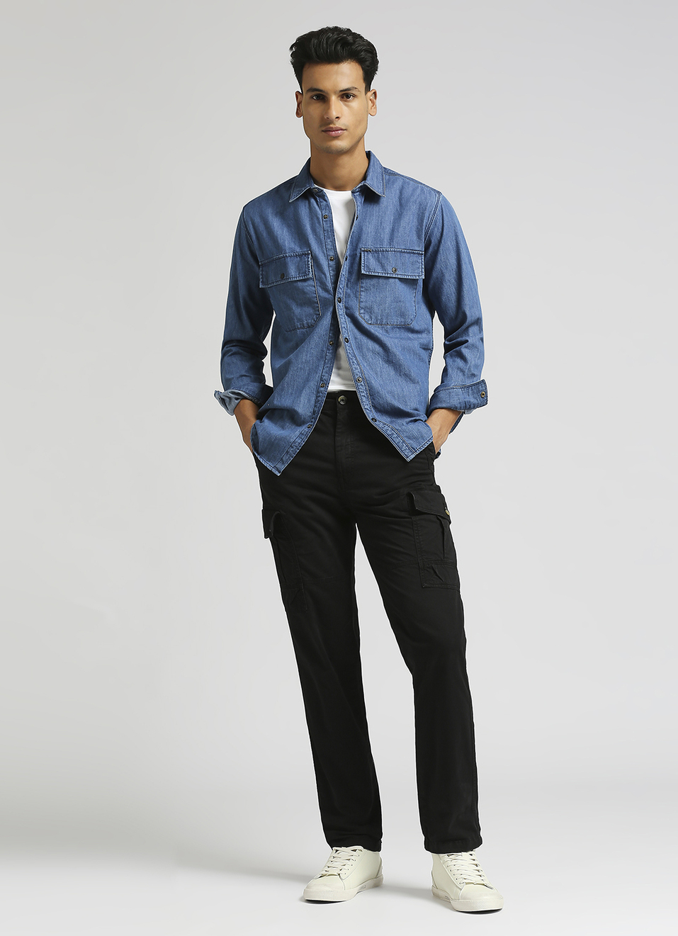 Black Overdyed Stretch Cargo Pants, , large image number 1