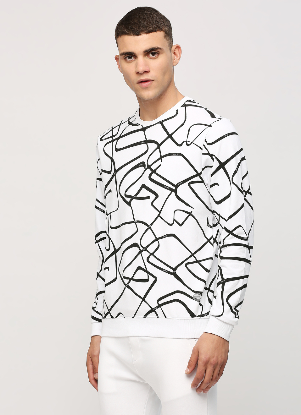 White All Over Printed Long Sleeve Stretch Sweatshirt, , large image number 3
