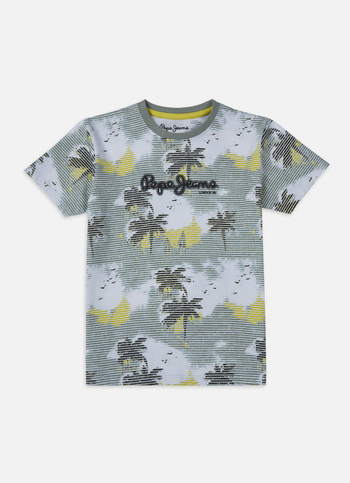 Boys Olive All Over Tropical Print Short Sleeve T-shirt