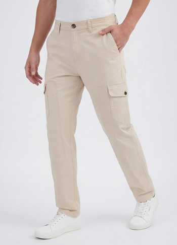 Men Ecru Mid Rise Stretch Cargos