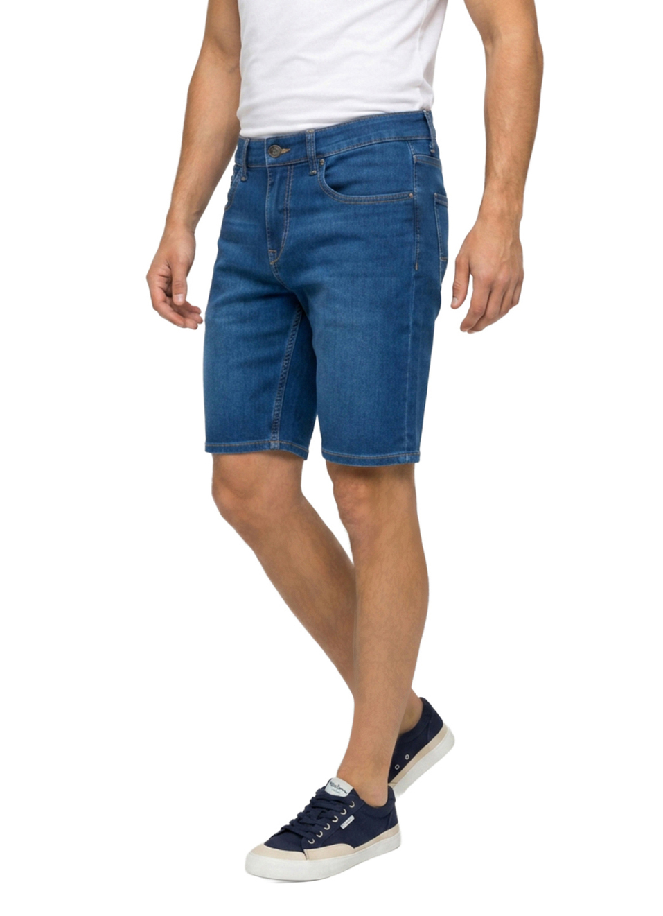Men Blue Slim Fit Mid Rise Stretchable Denim Shorts, , large image number 0