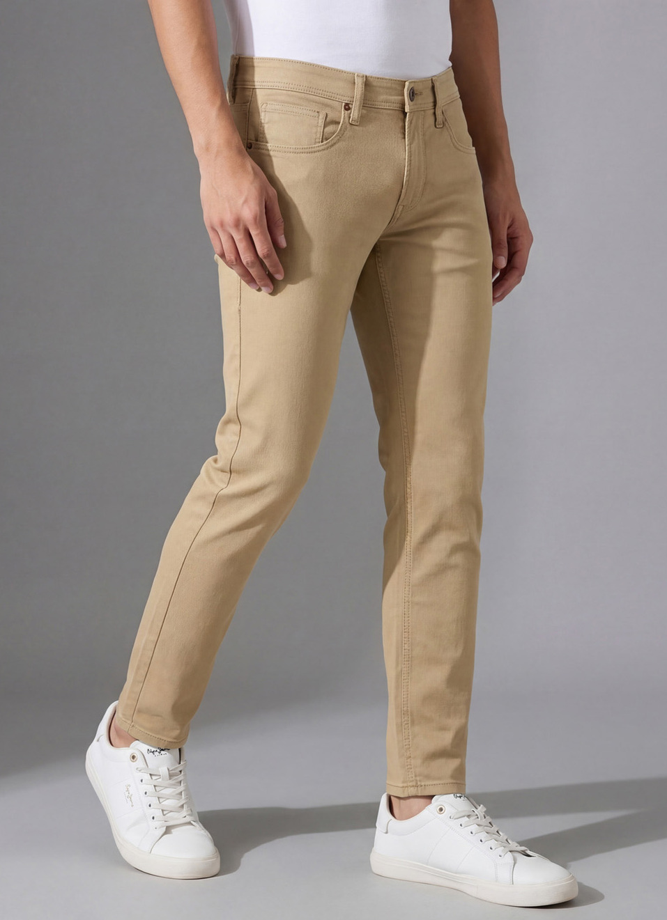 Men Khaki Mid Rise Slim Fit Gymindigo Jeans, , large image number 0