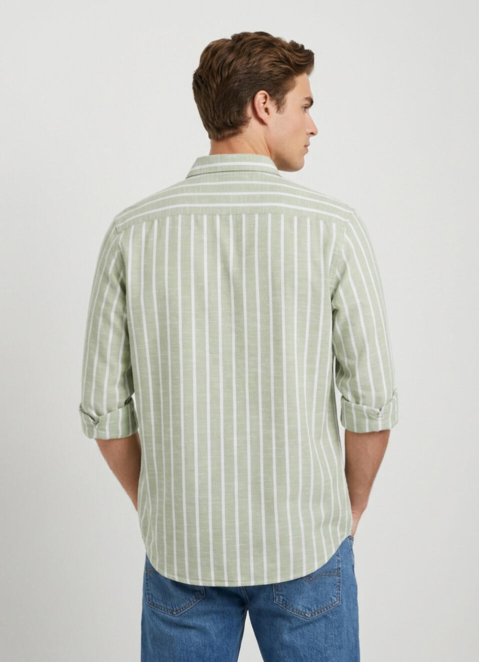 Men Green Striped Regular Fit Shirt, , large image number 2