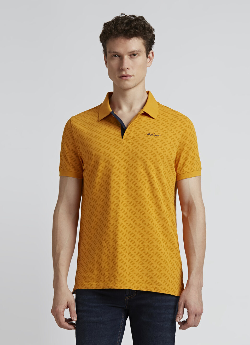 Yellow Typographic Print Short Sleeve Polo, , large image number 1
