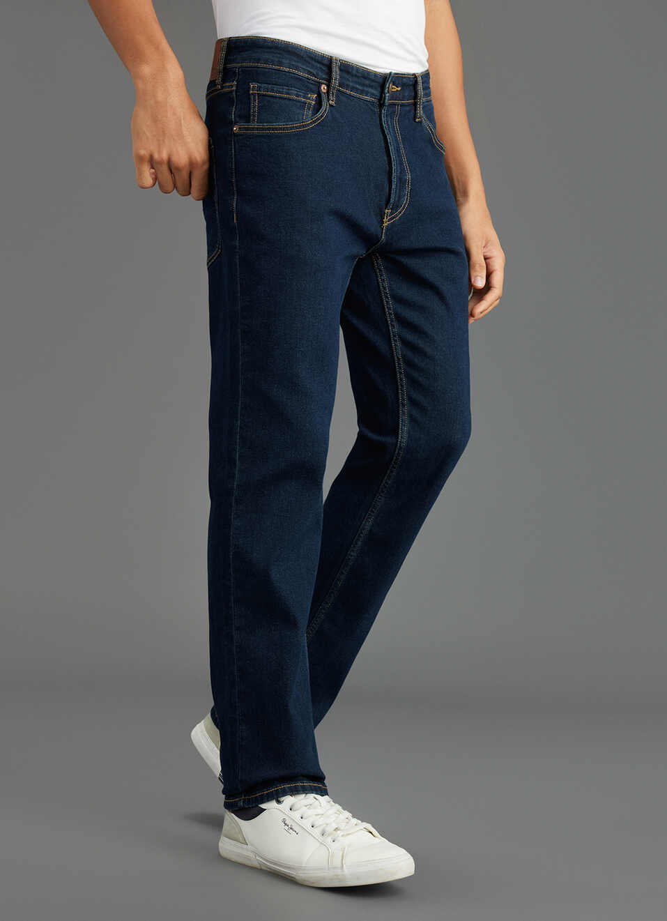 Men Navy Blue Mid Rise Straight Fit Jeans, , large image number 0