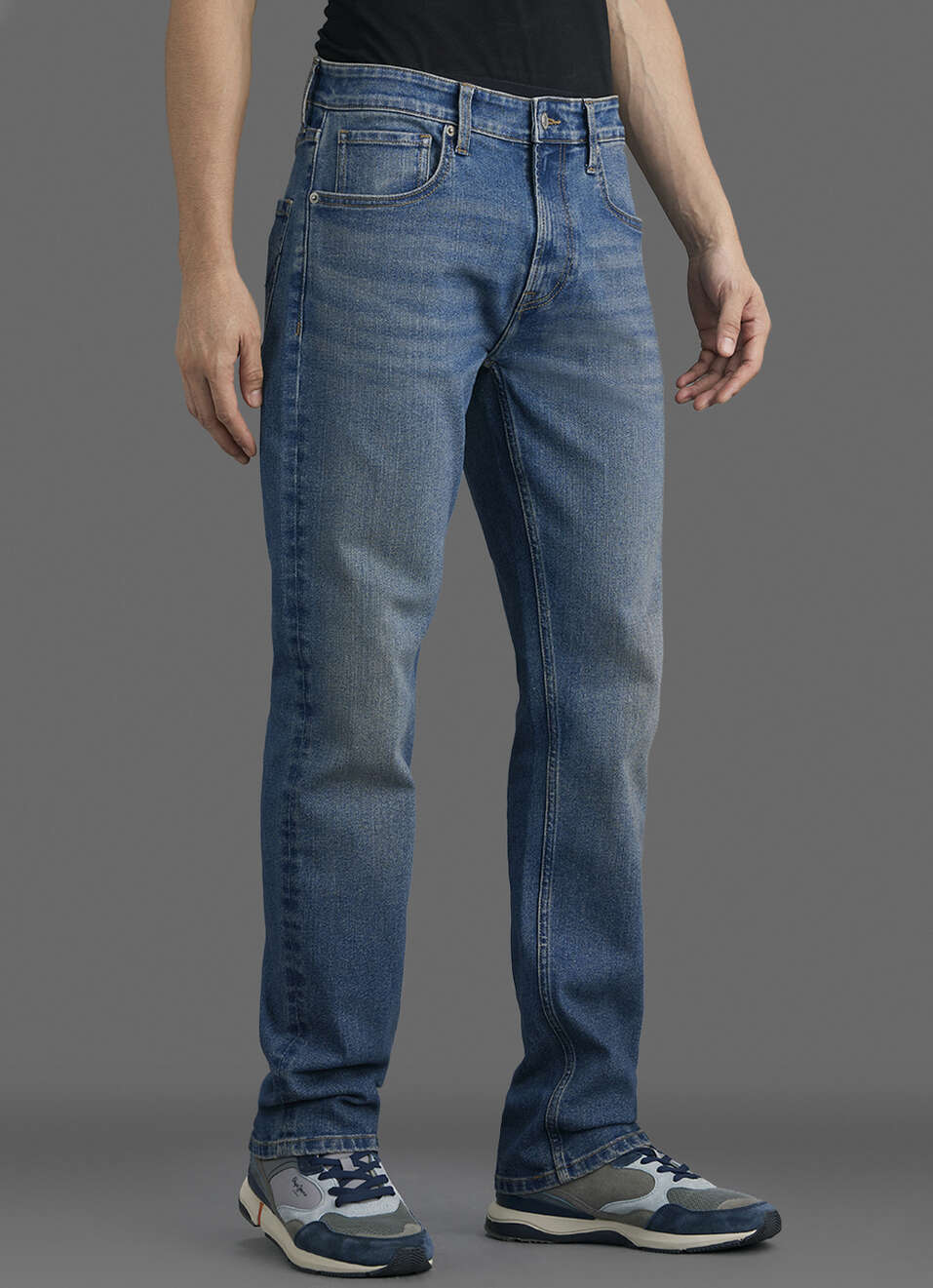 Men Blue Straight Fit Mid Rise Stretchable Jeans, , large image number 0