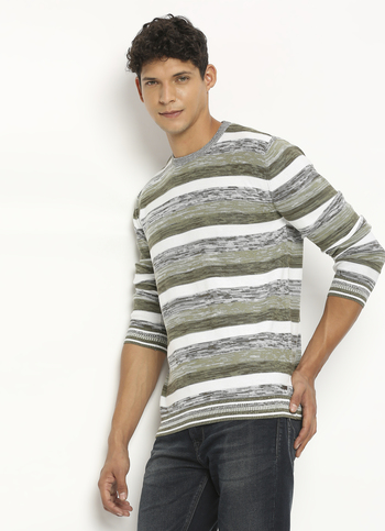 White Striped Full Sleeve Sweater