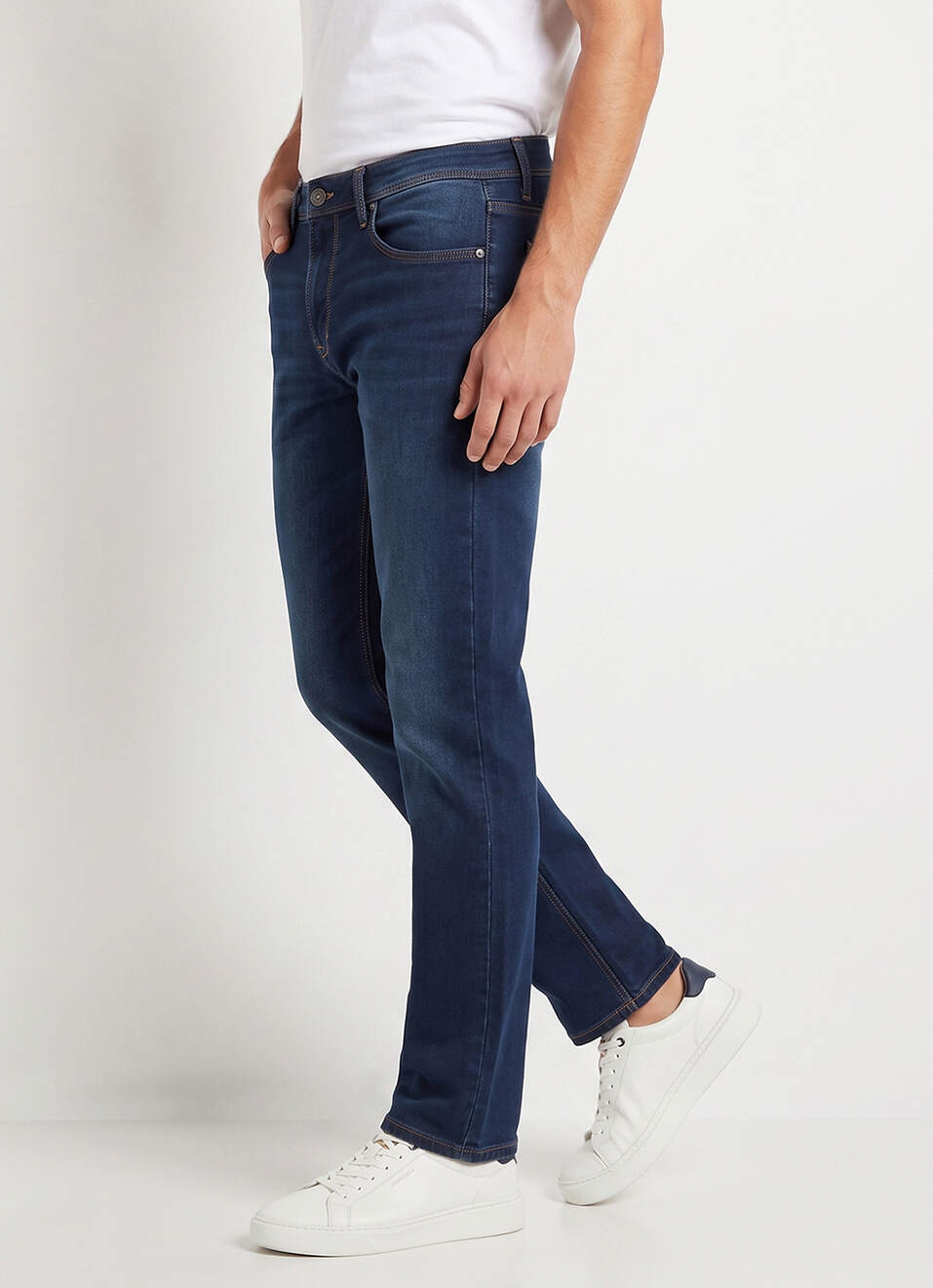 Men Blue Straight Fit Mid Rise Stretchable Jeans, , large image number 0