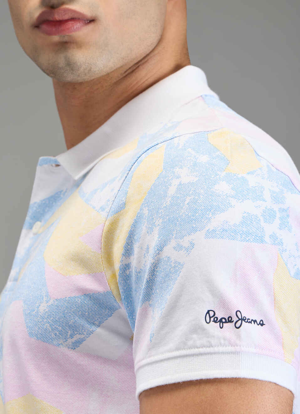 Men Pink Abstract Print Polo Collar T-shirt, , large image number 6
