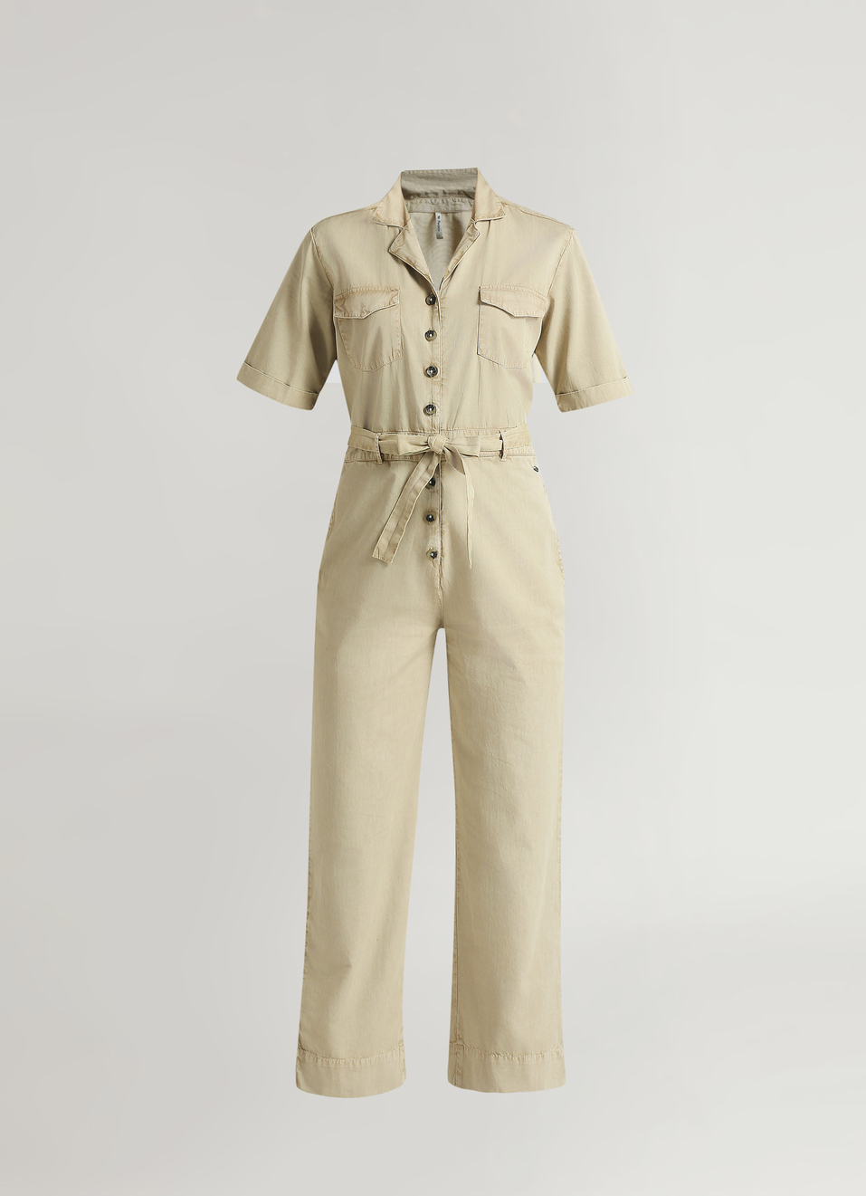 Beige Lapel Collar Short Sleeve Jumpsuit, , large image number 5