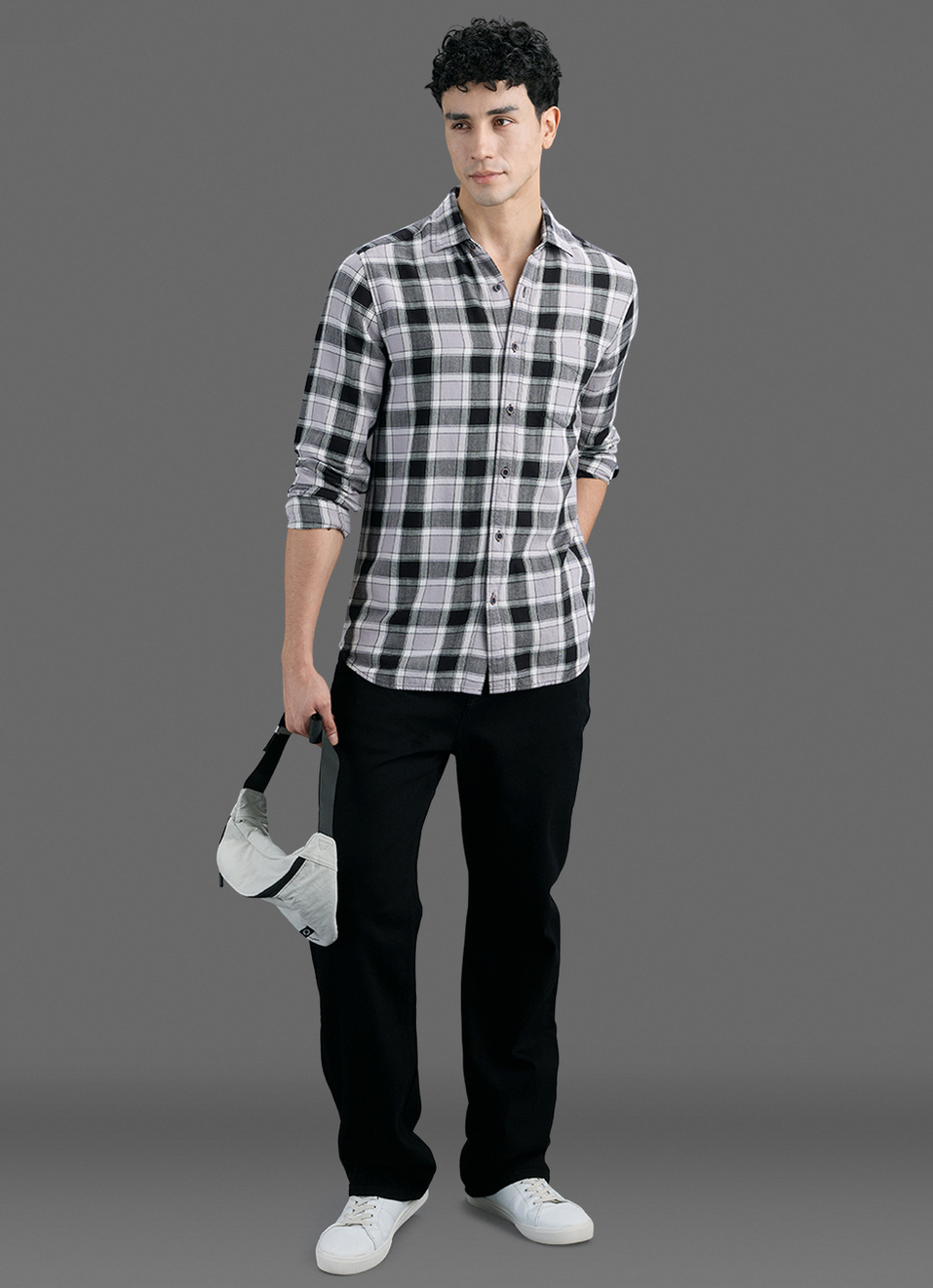 Men Black Checked Long Sleeve Shirt, , large image number 2