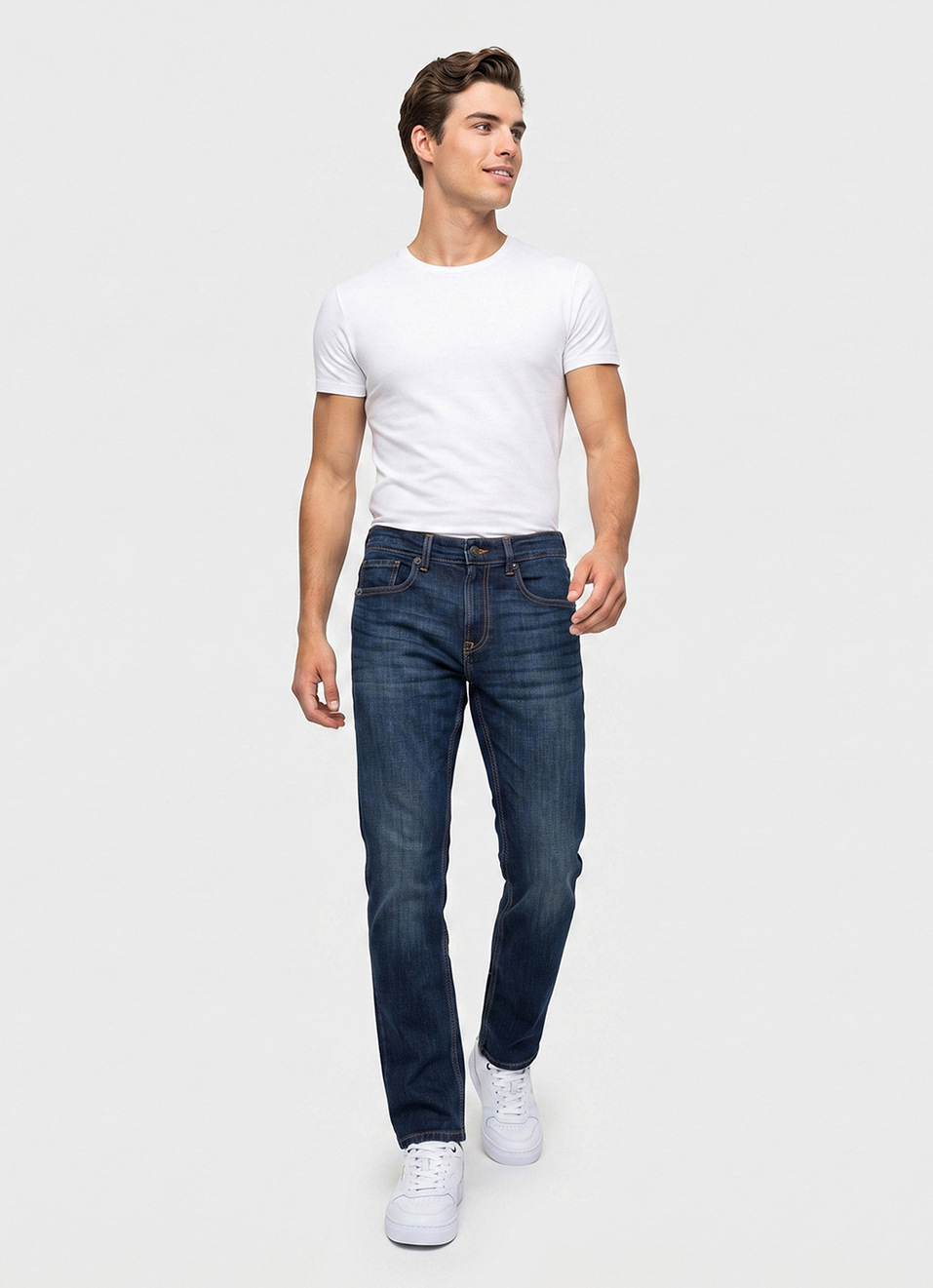 Men Blue Straight Fit Mid Rise Stretchable Jeans, , large image number 7
