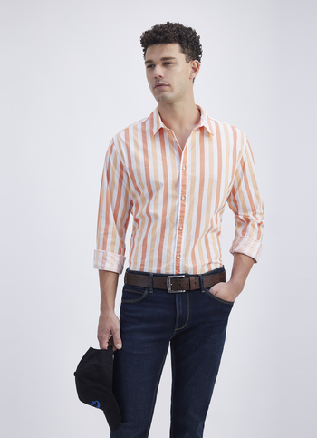 Men Peach Vertical Stripe Full Sleeve Shirt