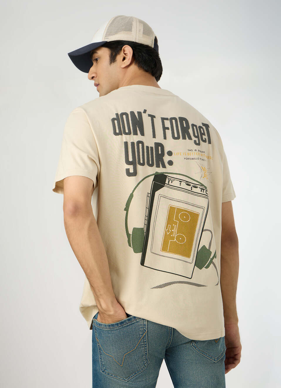 Men Light Beige Oversized Back Print T-shirt, , large image number 0