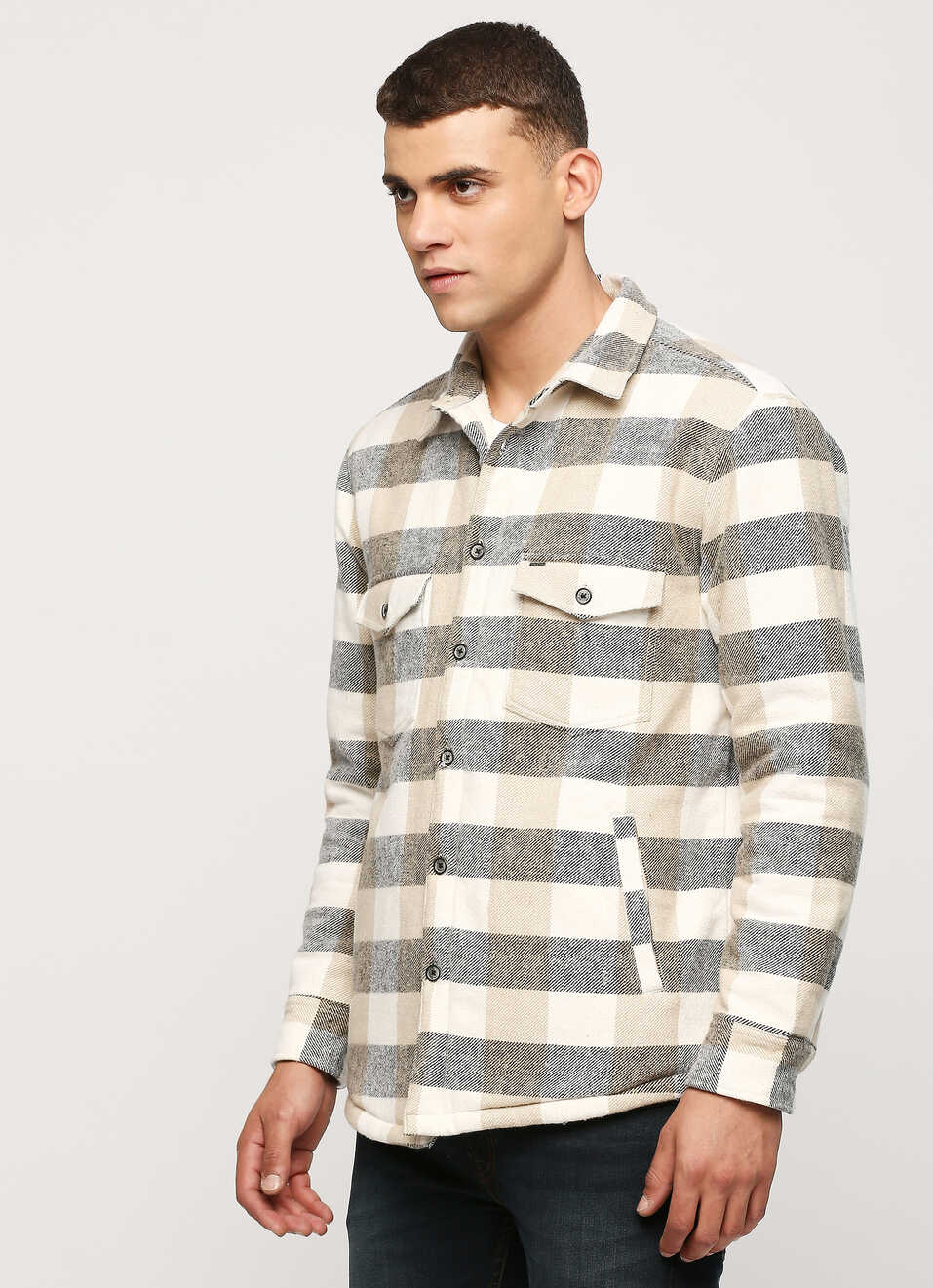 Ecru Checks Long Sleeve Shirt, , large image number 3