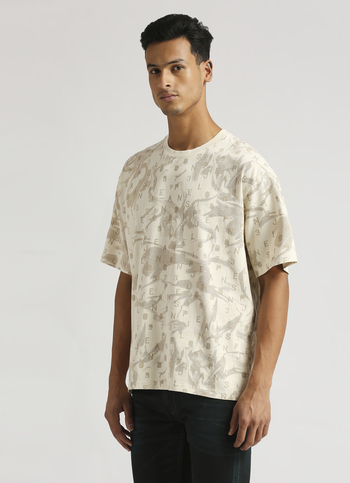 Ivory Oversized Abstract Print Typographic Short Sleeve T-shirt