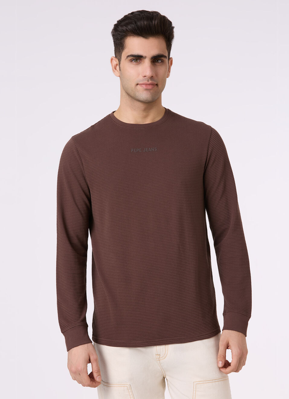Men Brown Crew Neck Full Sleeve T-shirt, , large image number 1