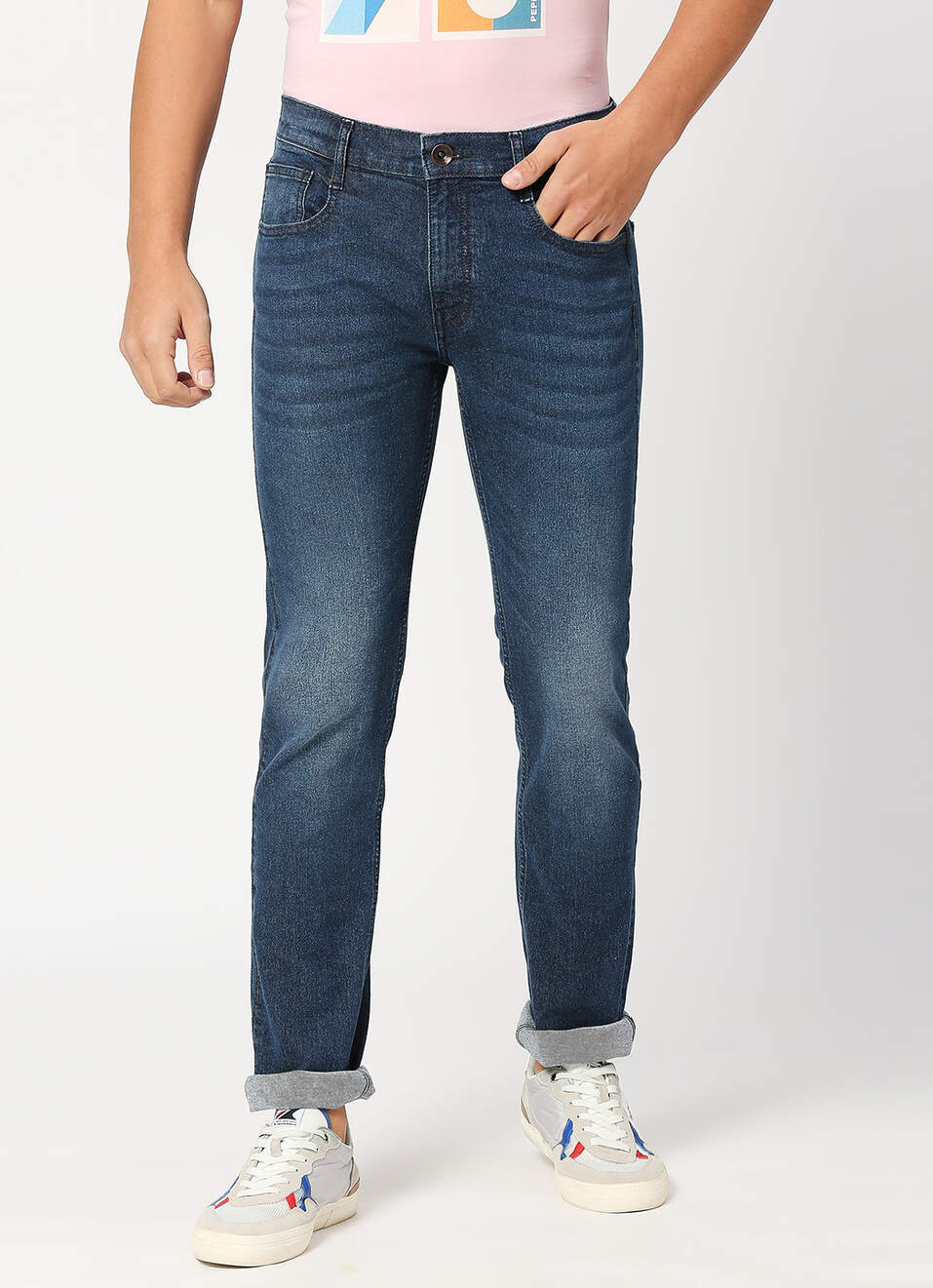 Vapour Dark Blue Mid Rise Slim Fit Jeans, , large image number 2