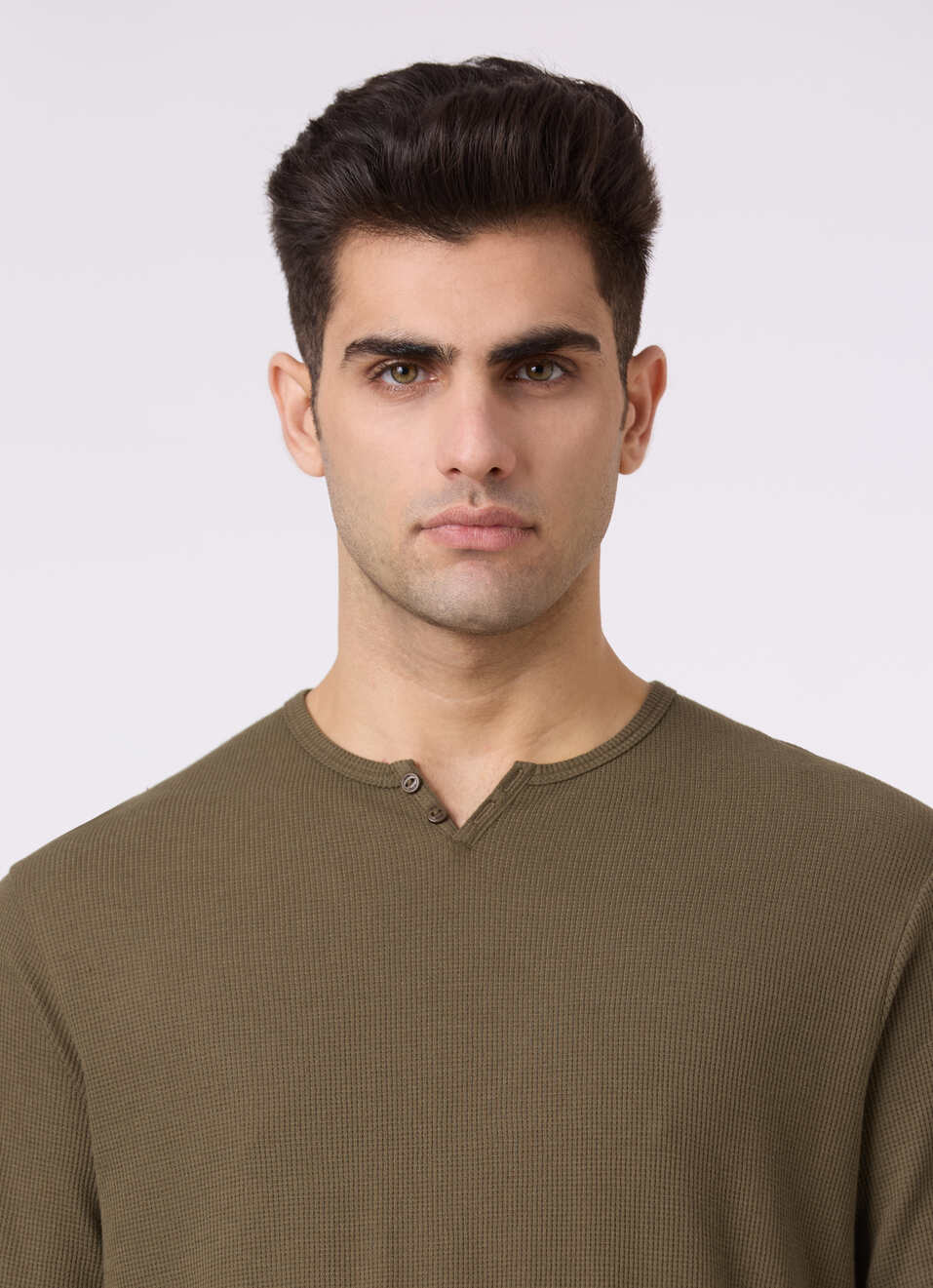 Men Leaf Green Henley Neck Full Sleeve T-shirt, , large image number 4