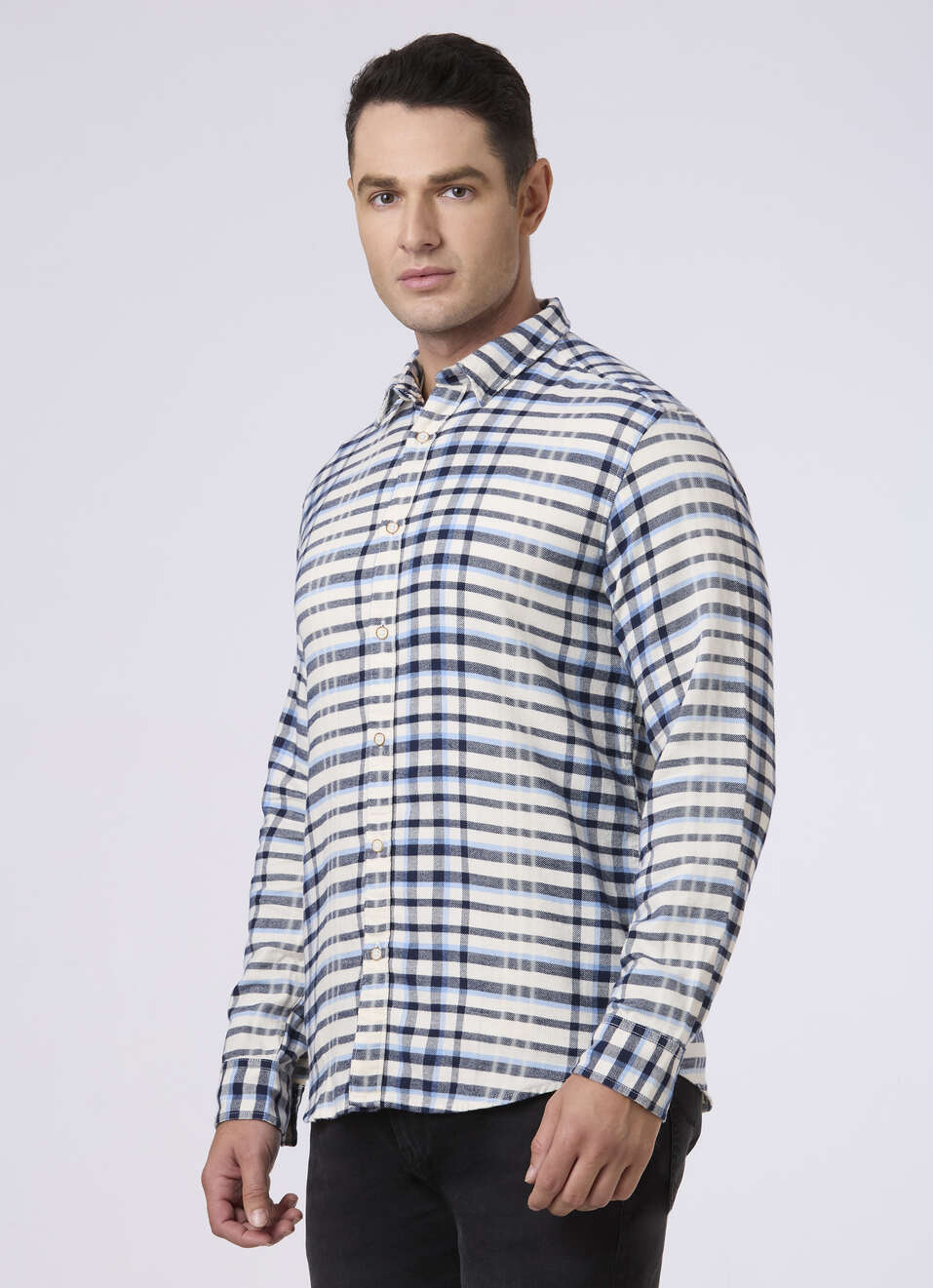 Men White Checked Flannel Casual Shirt, , large image number 3