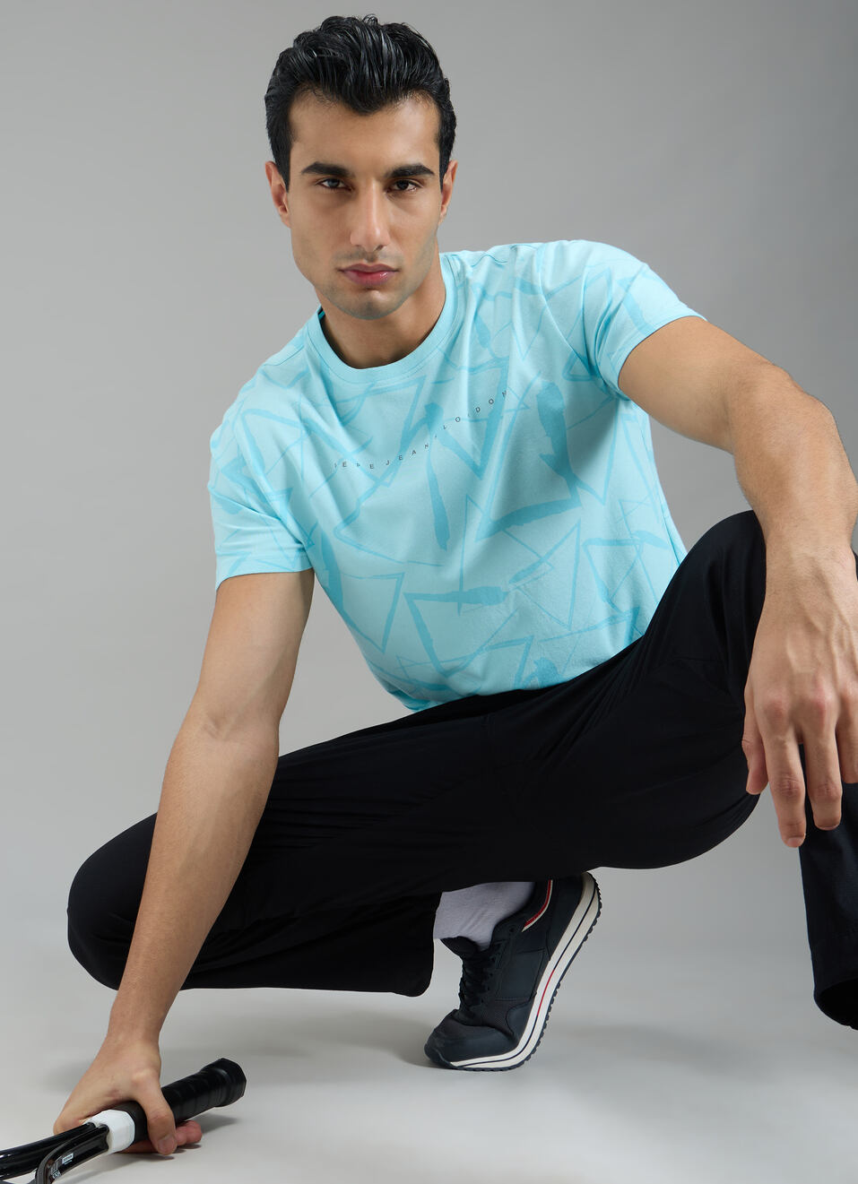 Men Blue Abstract Print Slim Fit T-shirt, , large image number 0