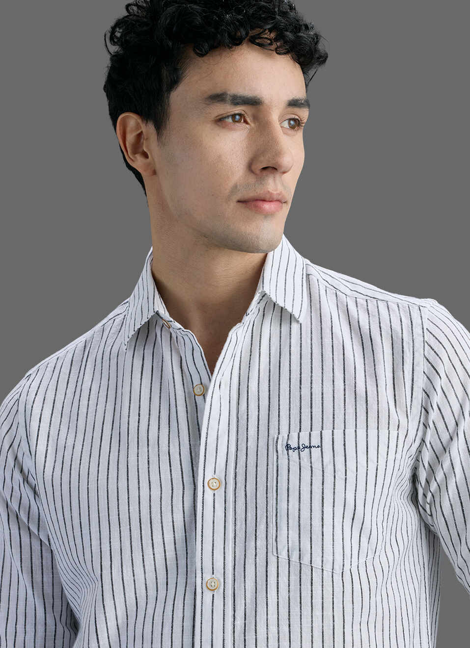 Men White Striped Long Sleeve Shirt, , large image number 4