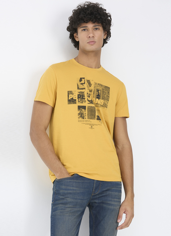 Men Gold Graphic Print Short Sleeve T-shirt