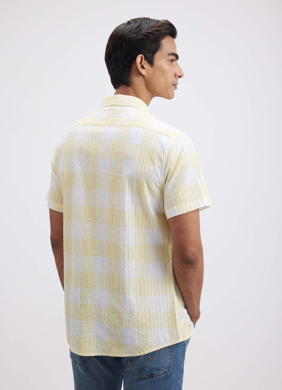 Men Yellow Check Short Sleeve Shirt, , large image number 2