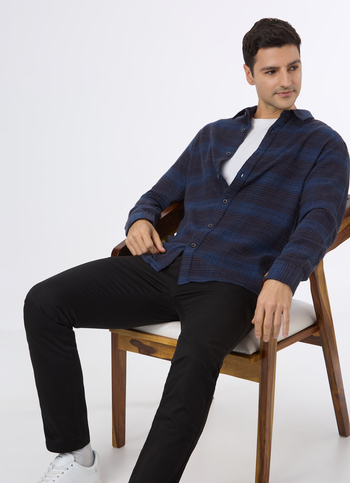 Men Blue Micro Check Full Sleeve Shirt