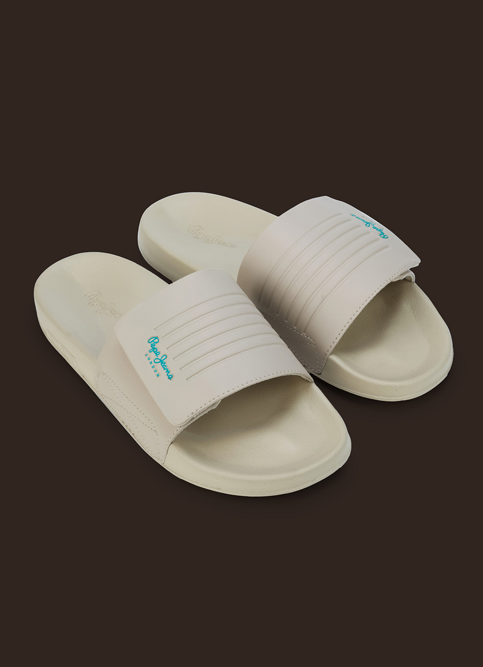 Men Beige Solid Velcro Strap Slides, , large image number 2