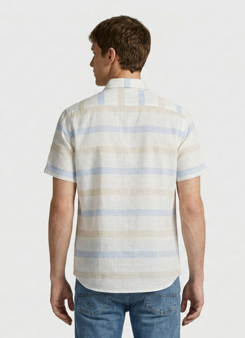 Men Blue Striped Short Sleeve Shirt, , large image number 2