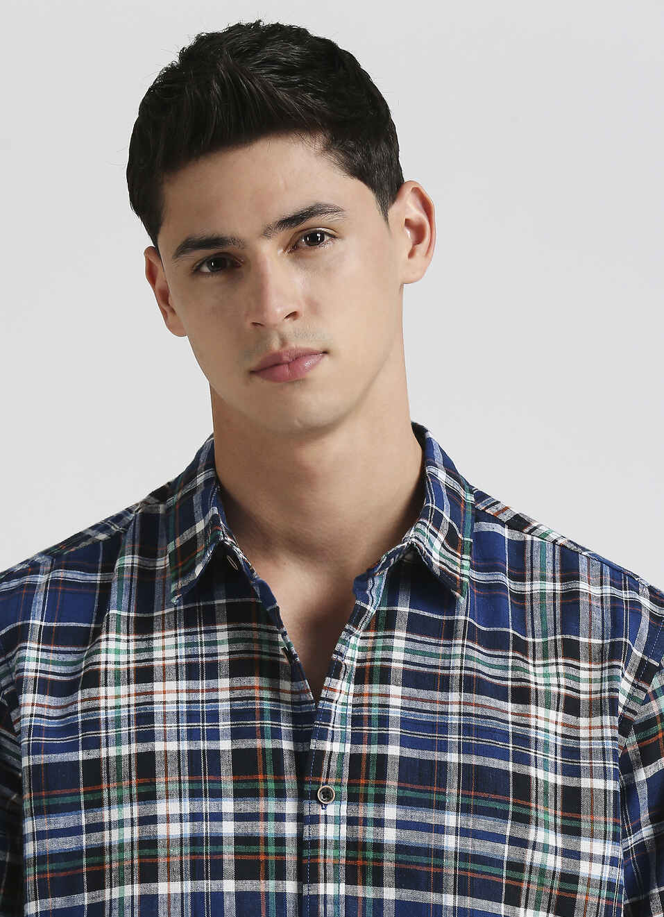 Blue Yarn Dyed Checks Linen Long Sleeve Shirt, , large image number 4