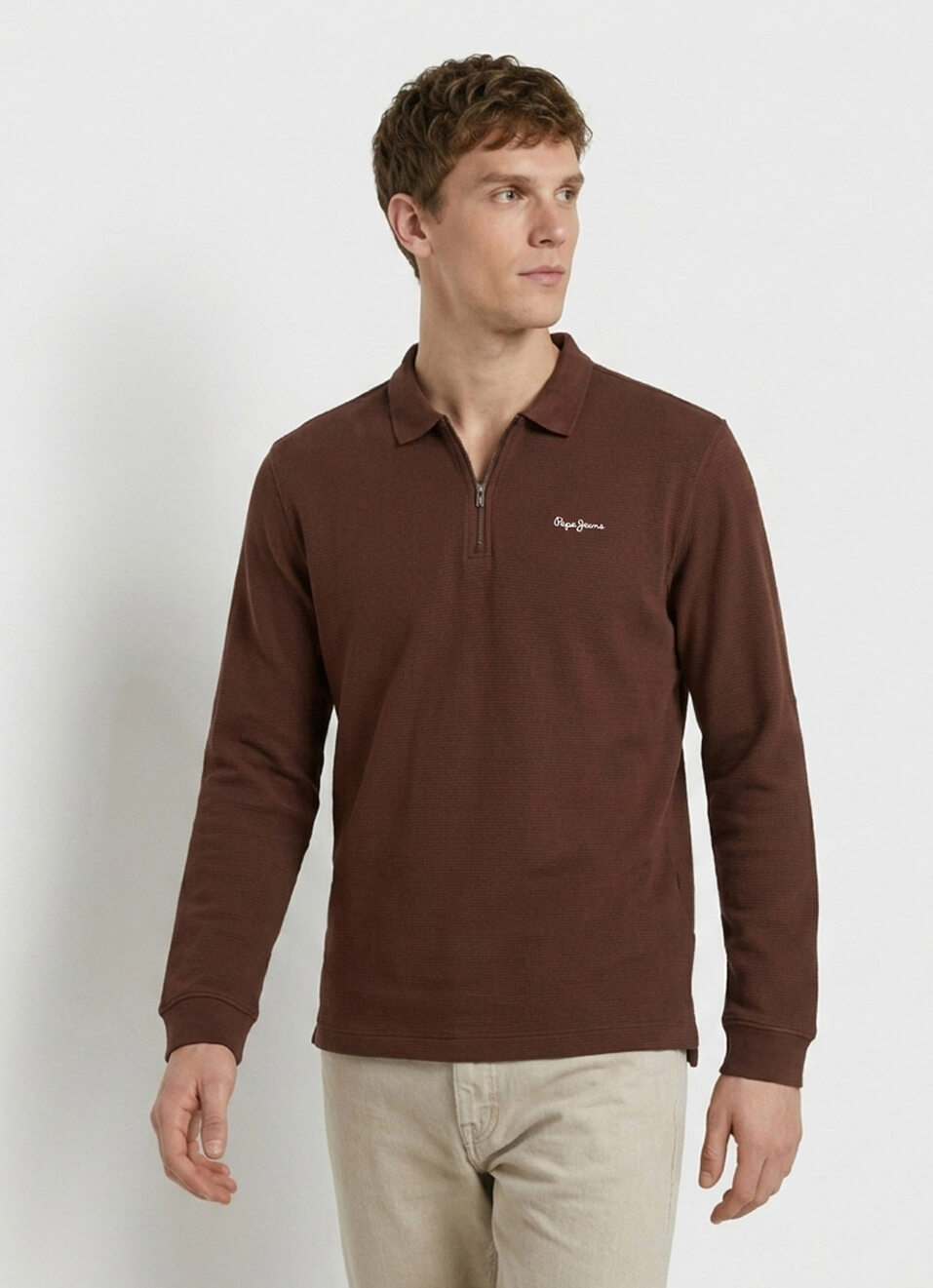 Men Brown Solid Polo Collar T-shirt, , large image number 1