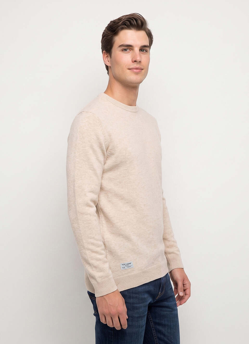 Men Beige Solid Regular Fit Crew Neck Sweater, , large image number 3