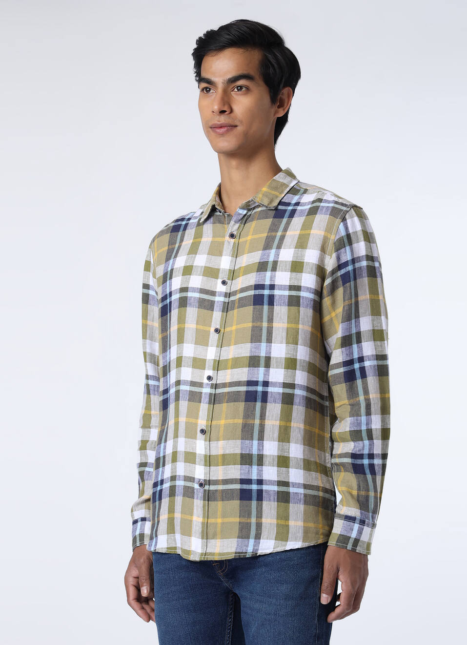Men Olive Green Regular Fit Checked Casual Shirt, , large image number 3
