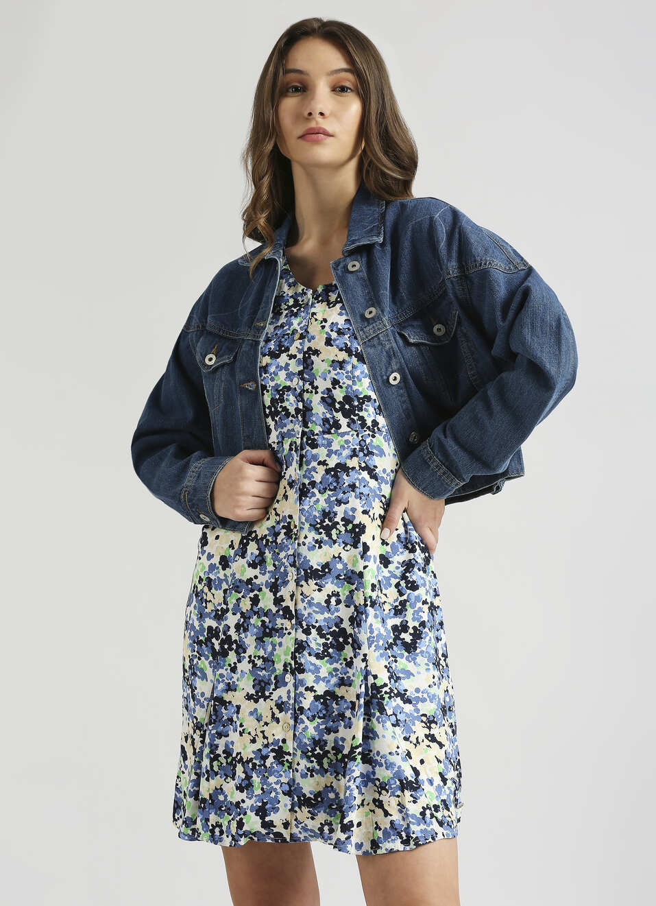 Off White Floral Print Puff Sleeve Dress, , large image number 0