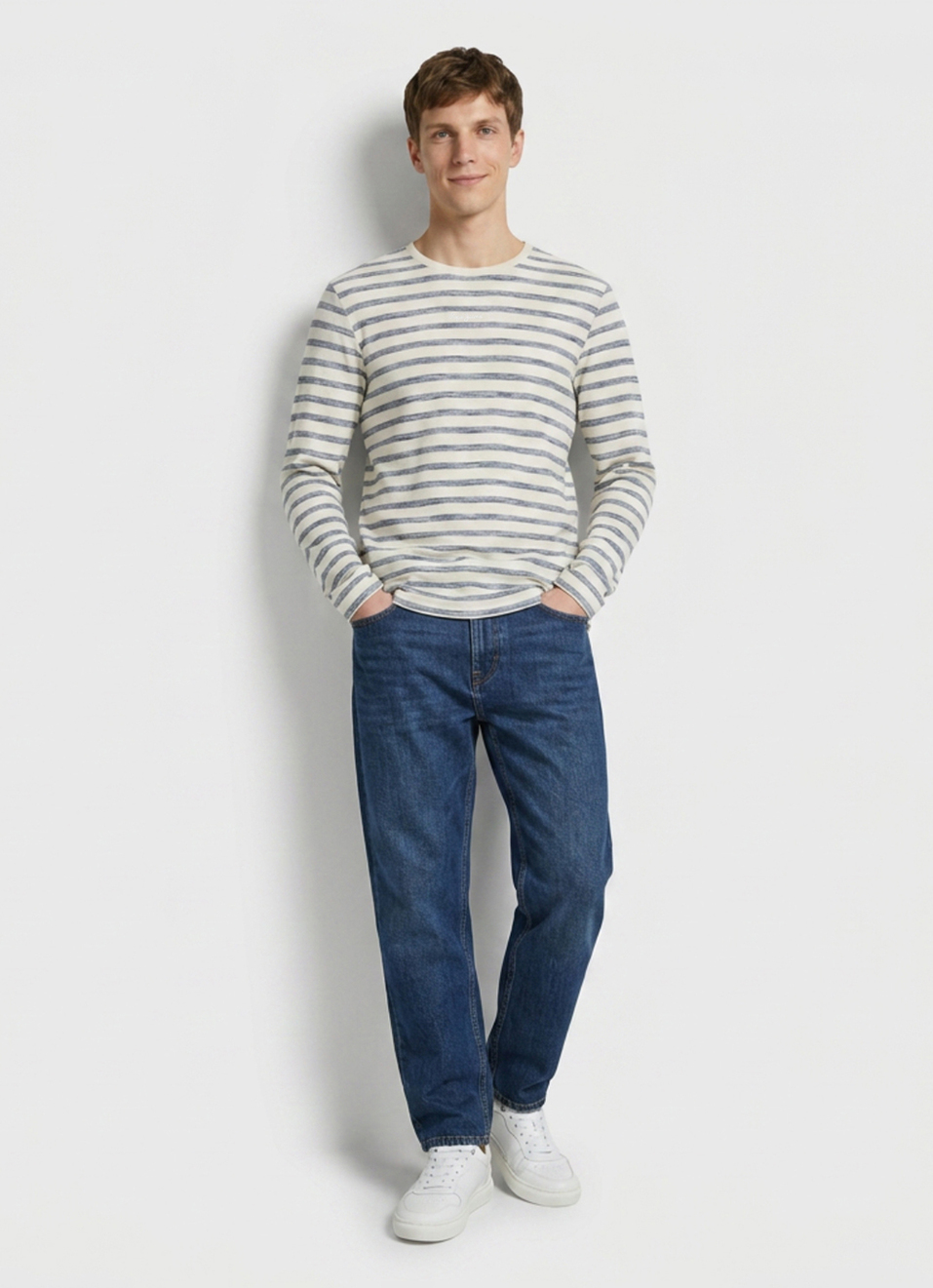 Men White Striped Long Sleeve T-shirt, , large image number 5