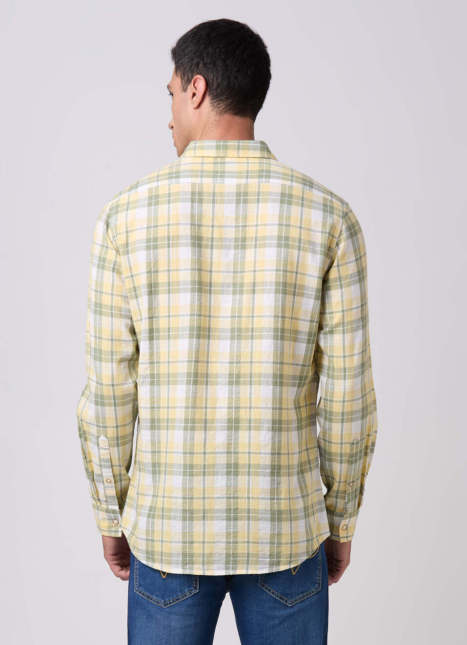 Men Yellow Checked Shirt, , large image number 2