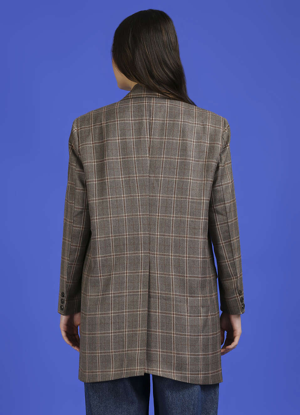 Brown Check Full Sleeve Long Jacket, , large image number 2