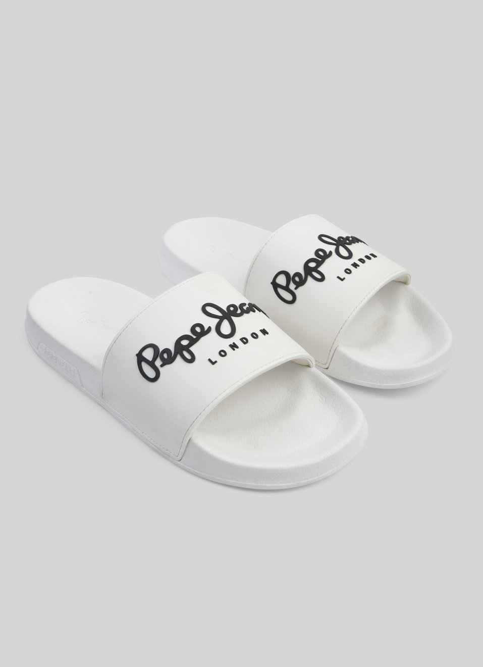 White Lightweight Beach Slides With Logo Print, , large image number 0
