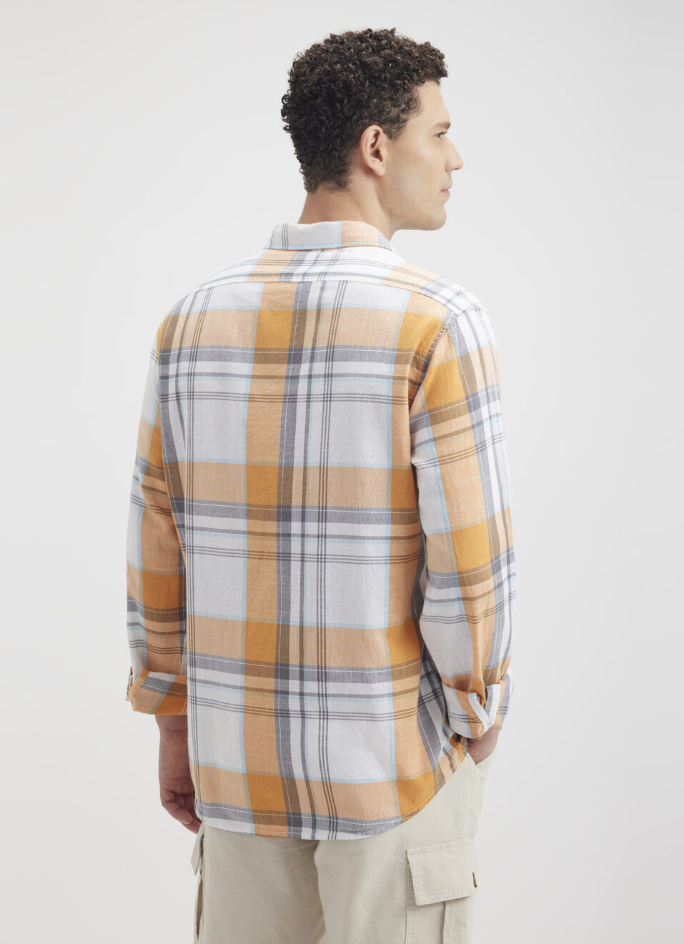 Men Orange Check Full Sleeve Shirt, , large image number 2
