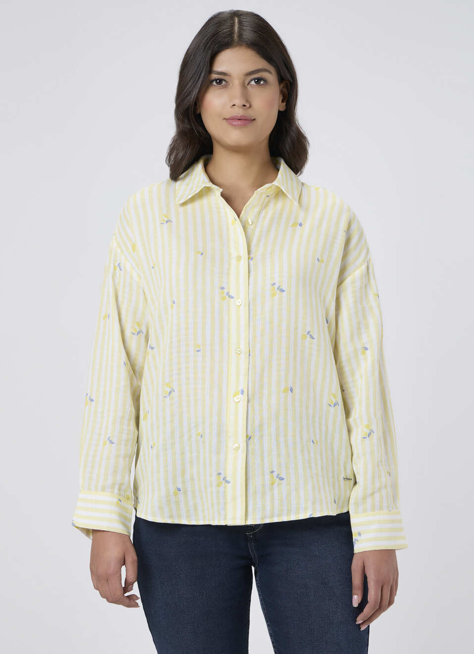 Women Yellow Printed Oversized Shirt, , large image number 1