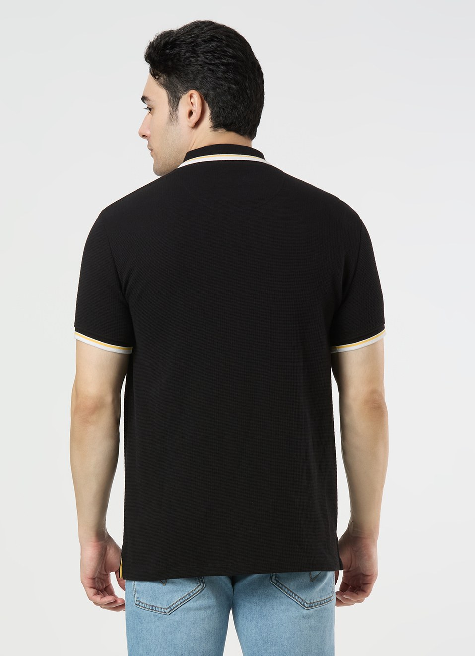 Men Black Zipper Polo Collar T-shirt, , large image number 2